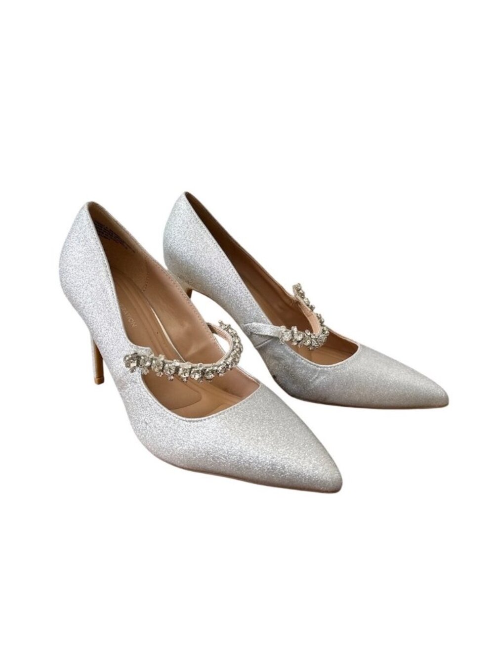 Size 9 BCBGeneration Womens Branda Silver Pumps Heels Rhinestone Straps Stiletto